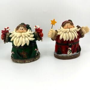 Lot‎ of 2 Santa Christmas Holiday Figurines Candy Cane Star Snowman Tree Beard
